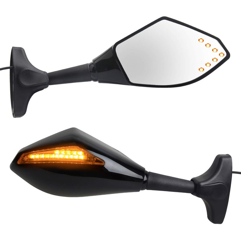 NTHREEAUTO Motorcycle Sway Adjustable Rear Side View Mirrors Integrated with Signal Light Kit Compatible with Suzuki GSXR, Honda CBR600RR, ATV, Yamaha R1, R6, R6S and Kawasaki - Image 1